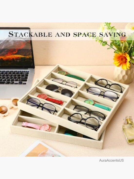 10 Grid Stackable Sunglasses Organizer Tray Eyewear Watch Jewelry Display